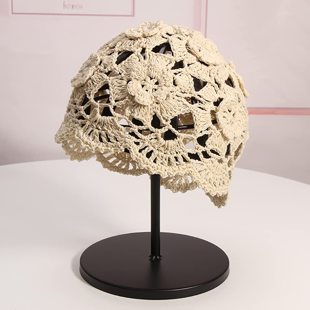 KEKY Gorro de ganchillo suave para mujer, beige, calavera