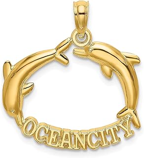 Colar com pingente de golfinhos saltando em ouro amarelo 14 k Ocean City com pingente para transporte de viagem joias finas para mulheres presentes para ela, Ouro amarelo