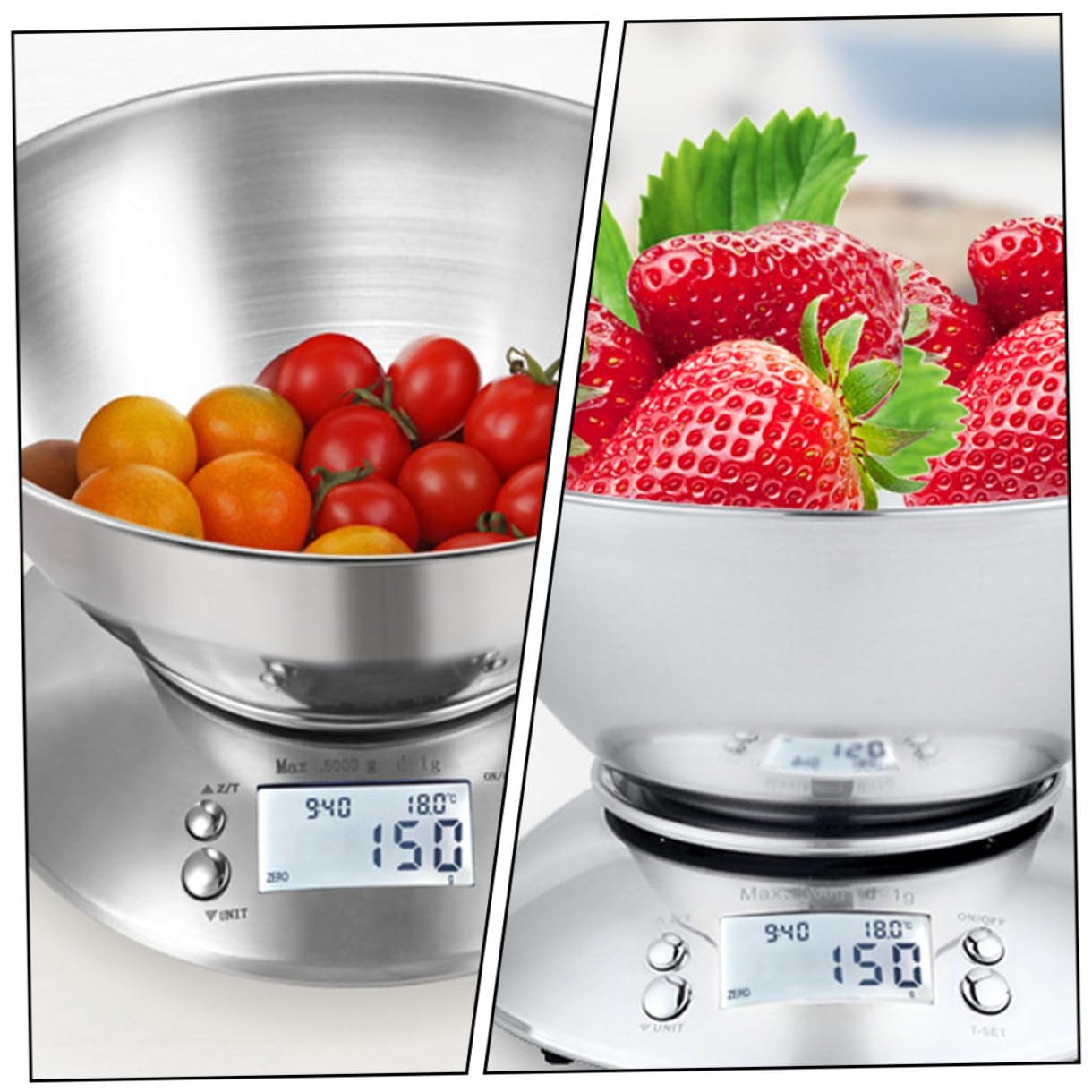 Amosfun High-Precision Stainless Steel Kitchen Scale with Detachable Bowl and Clock Display Digital Food Weighing Scale for Home Cooking and Baking Random Color