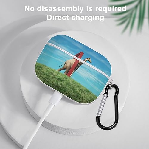 Miniatura 5 de Divertida funda para Airpods Pro con estampado de jirafa y elefante con llavero, protección completa, duradera, a prueba de golpes, funda rígida de