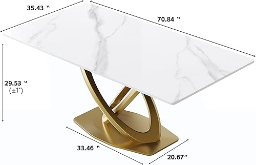 Miniatura 5 de Juego de mesa de comedor moderno de mármol, mesa de comedor de piedra sinterizada de 71 pulgadas y 6 sillas de comedor, mesa de mármol sintético y