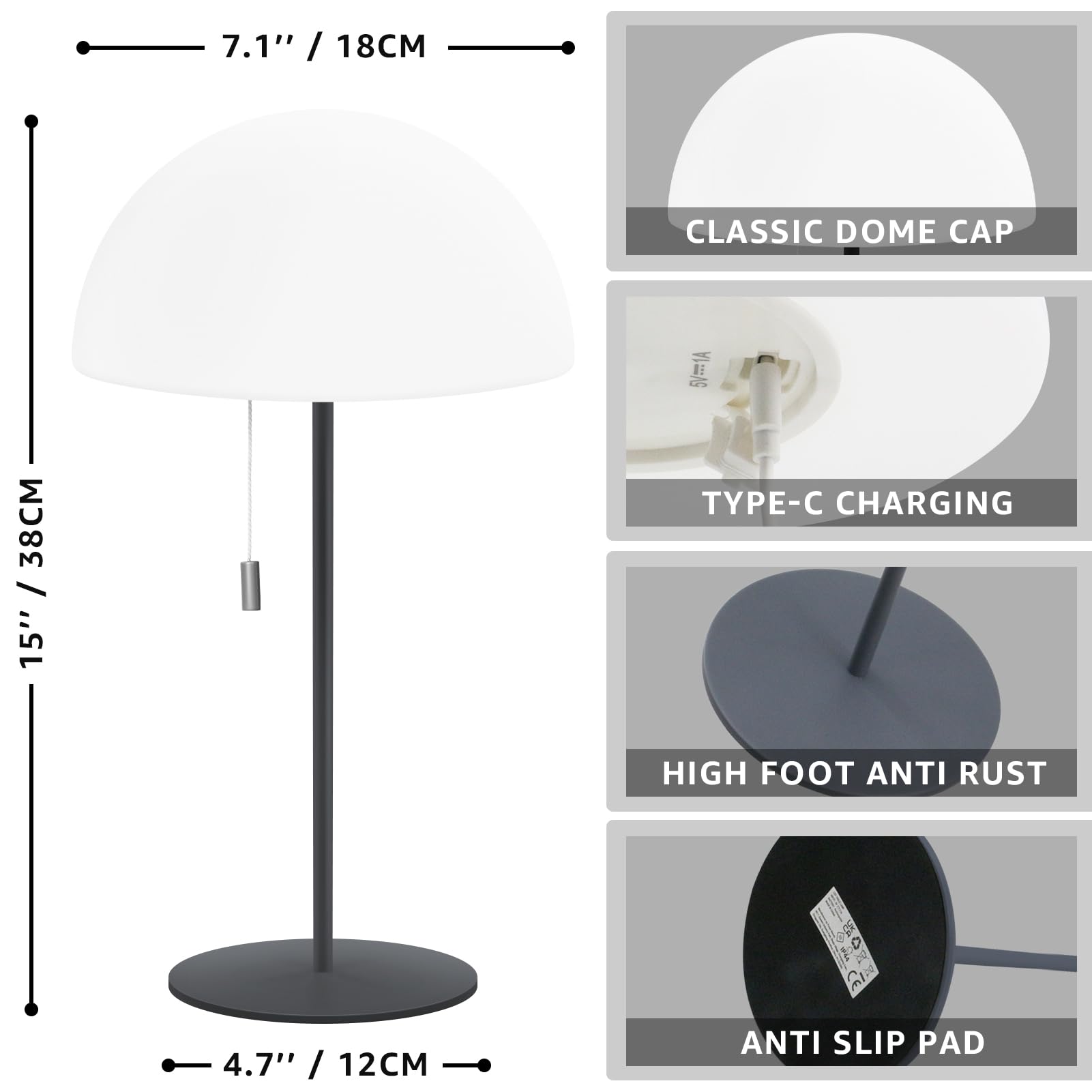 Lampe De Table LED Sans Fil RWWR – 3000K Chaud + Mode Bougie – IP44 Extérieur & Intérieur