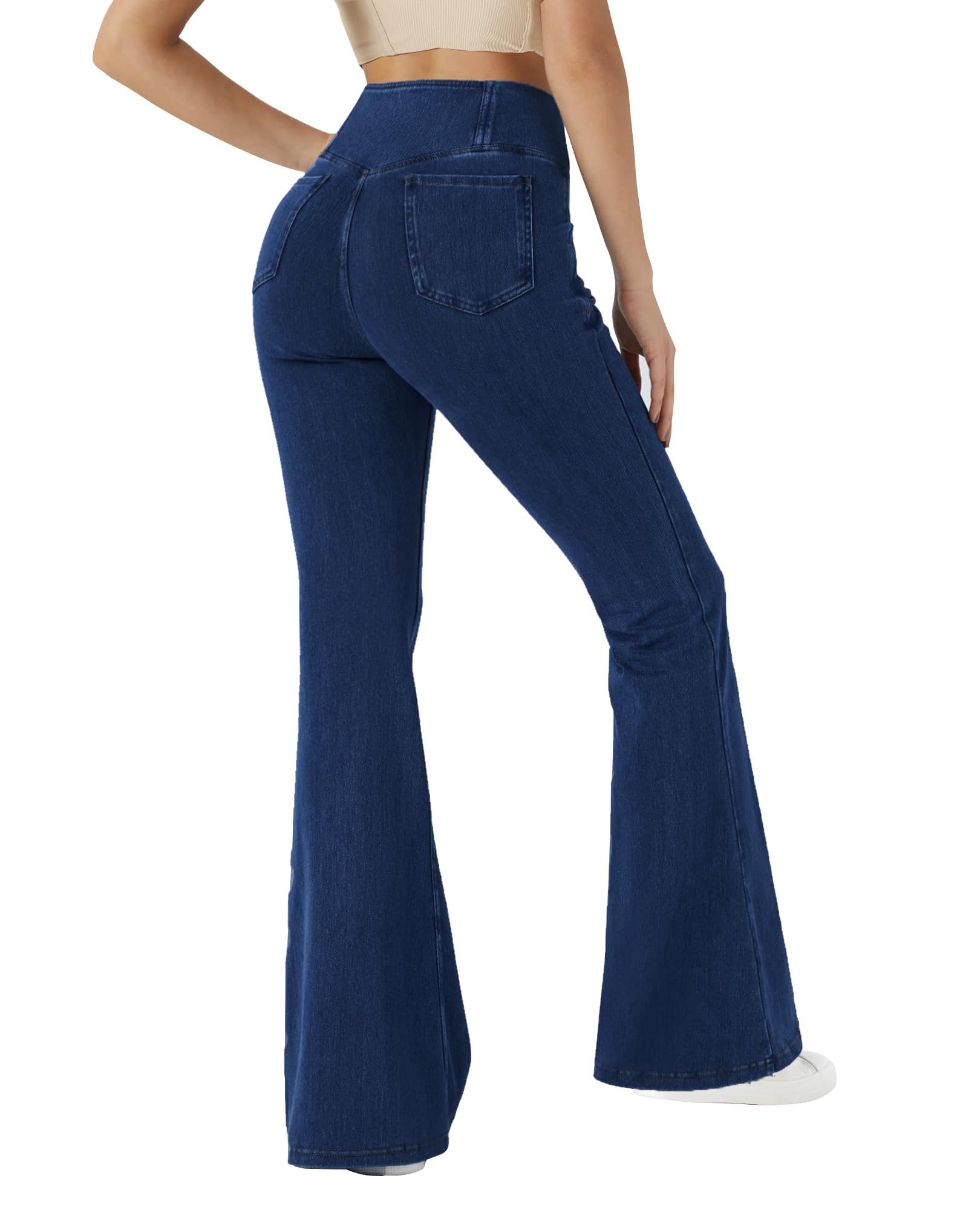 LaiEr Mujer Bootcut Jeans V Crossover Cintura Alta Tirar de Control del Vientre Casual Fitness Pantalones Skinny de Yoga,Tejido Suave de Alta Elástico de Denim,Leggings campanados