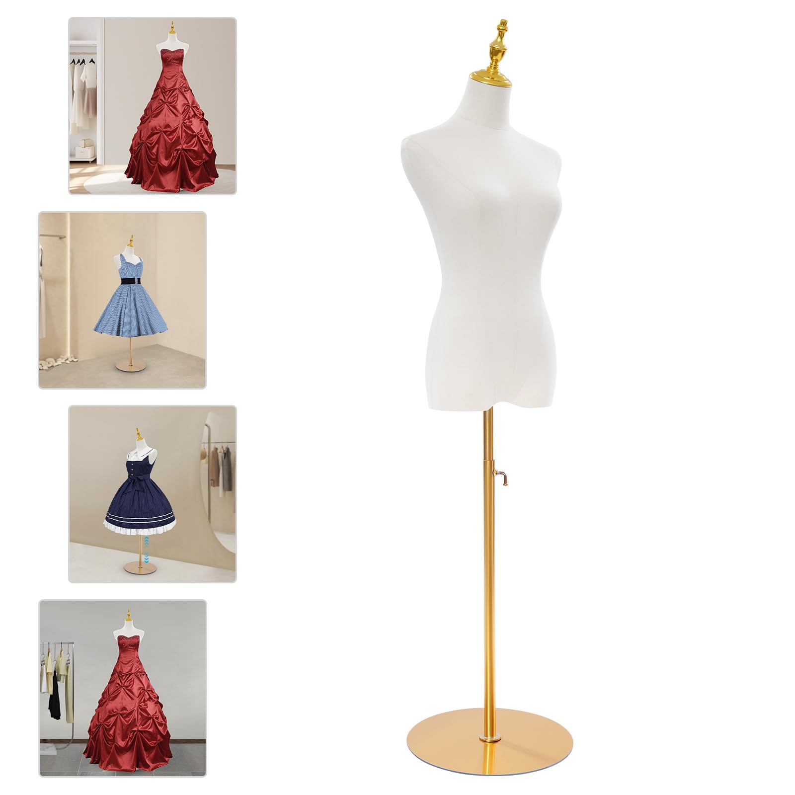 Manichino da sartoria da donna, busto bianco e oro, 71-121 cm, regolabile, appendiabiti da sposa, espositore per abito da sposa