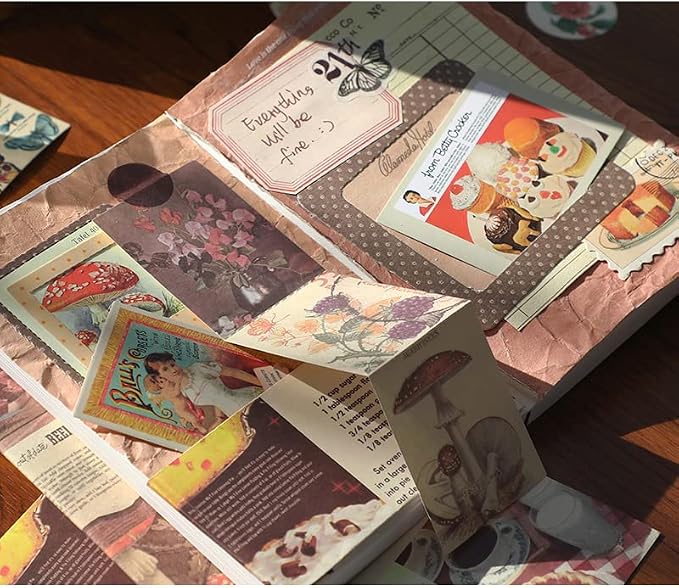 emmoolife 348 Pcs Scrapbooking Supplies Kit, Vintage Aesthetic Scrapbook Kit for Bullet Junk Journal, Stationery, A6 Grid Notebook, DIY Journaling Supplies, Birthday Craft Gift for Teen Girl Women