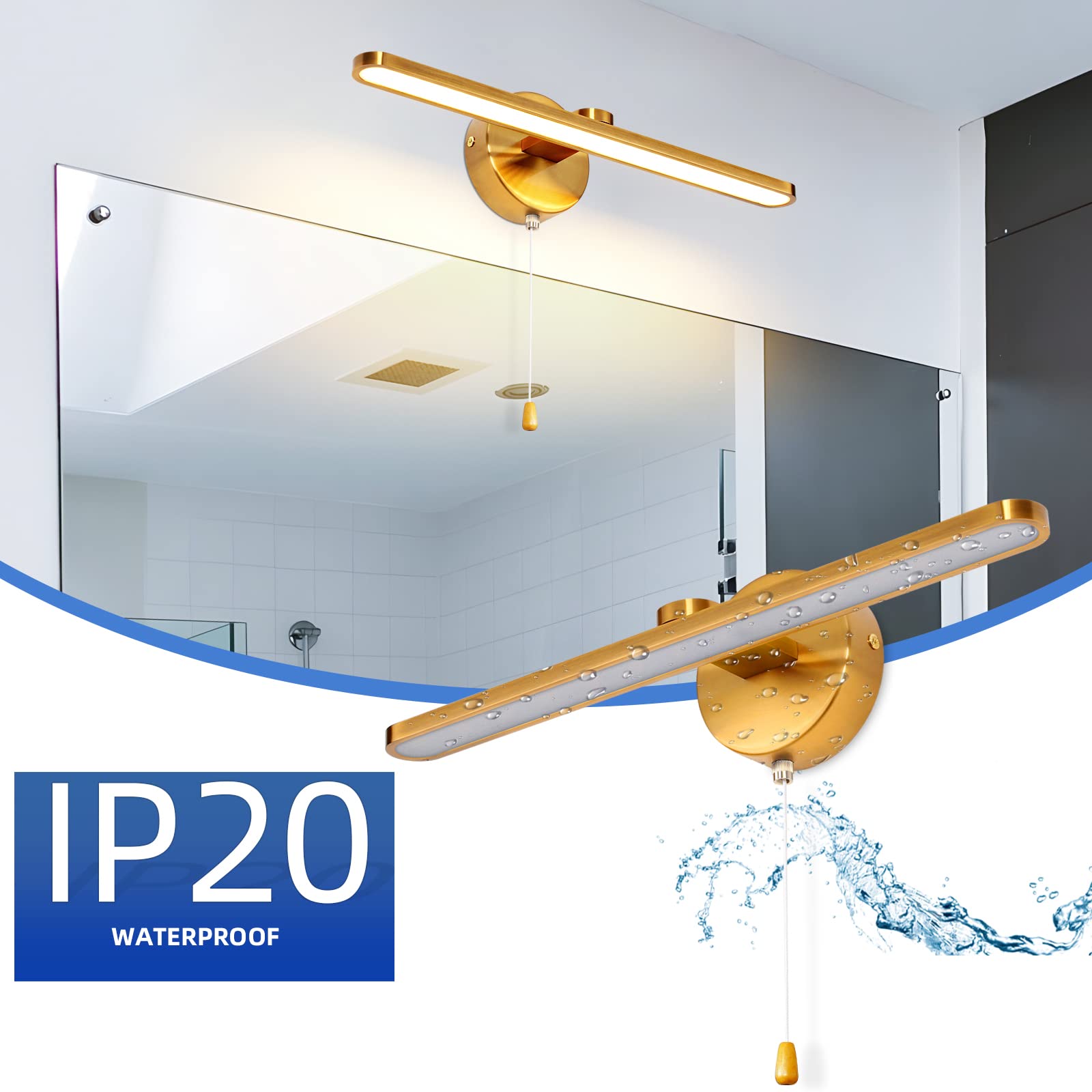 Lampada da Specchio Bagno 40cm 12W 1320 Lumen LED Lampada da Specchio per Bagno Luce Specchio Bagno Applique Adatto per Specchio/Armadio/Illuminazione a Parete/Murales