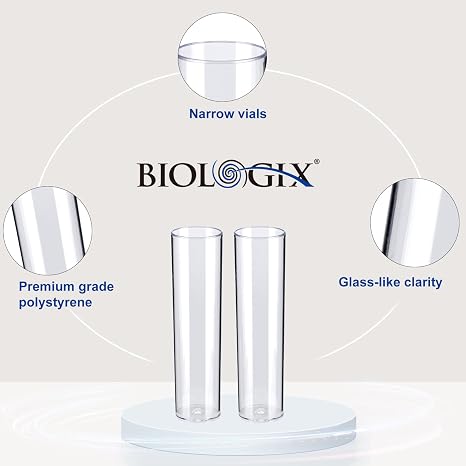 100Pcs Biologix Drosophila Vials with Tray, 25 x 95mm Narrow Vials for Drosophila Culture, Disposable Vials Plastic for Observation Polystyrene (PS) Lab Vials with Rack, Combo Package 100 PCS/Pack