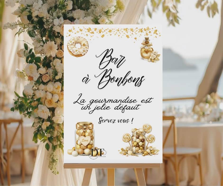 Plaque en métal bar à bonbons pour une décoration de mariage originale