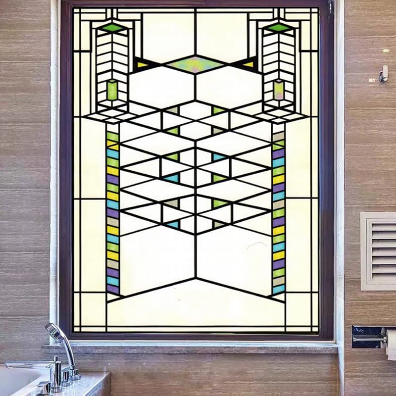 Buntglas-Fensterfolie, mattierte Sichtschutzfolie, statisch haftend, Retro-Prärie-Stil, Aufkleber, Dusche, Badezimmer, Büro, Heimdeko (Color : 15, Size : 58X100cm)