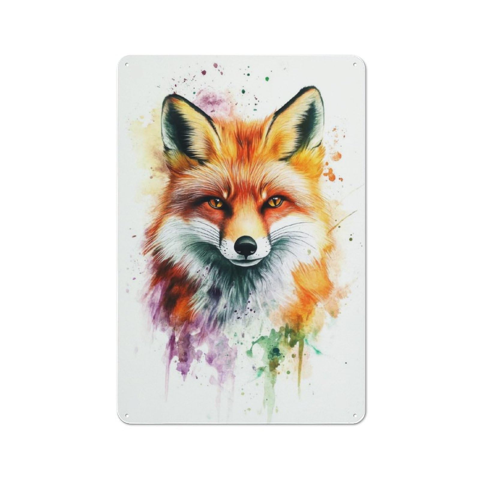 Junmoney Fox Watercolor Portrait Metal Plaque 30X20cm With For Garage Wall, Retro Decor, For Garage Decor Collectors Refreshing A Room In Autumn