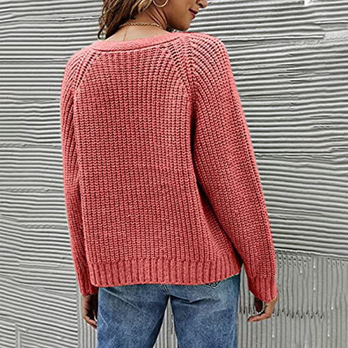 Women Sweaters For Fall And Winter, Sweater Vest For Women Off The Shoulder Sweater Women's Fashion Loose Casual Sweater Button Knit V-Neck Cardigan Coat Sweater Tank Dress(Red,Small) #TOP4