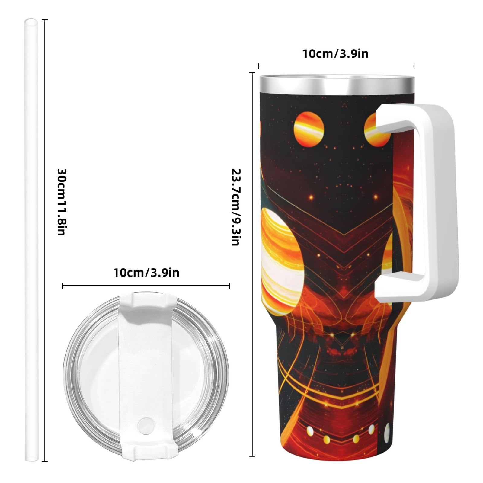 Solar System Jupiter Saturn Wasserflasche aus Edelstahl, doppelwandig, isoliert, mit Griff und Strohhalm-Deckel, 1,2 l