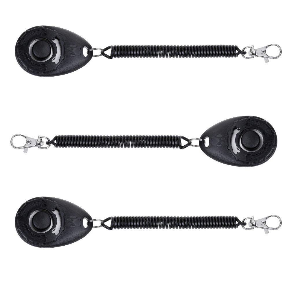 3 pezzi Clicker per Cani,Clicker Professionale con Bracciale a Molla per Educazione Cani, Nero
