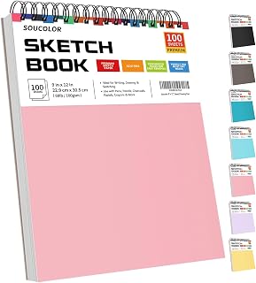 Soucolor 9x12 Sketchbook for Women - 100 Sheets Acid-Free 68lb Paper, Top Spiral Bound Drawing Pad, Premium Art Supplies Gift for Artists