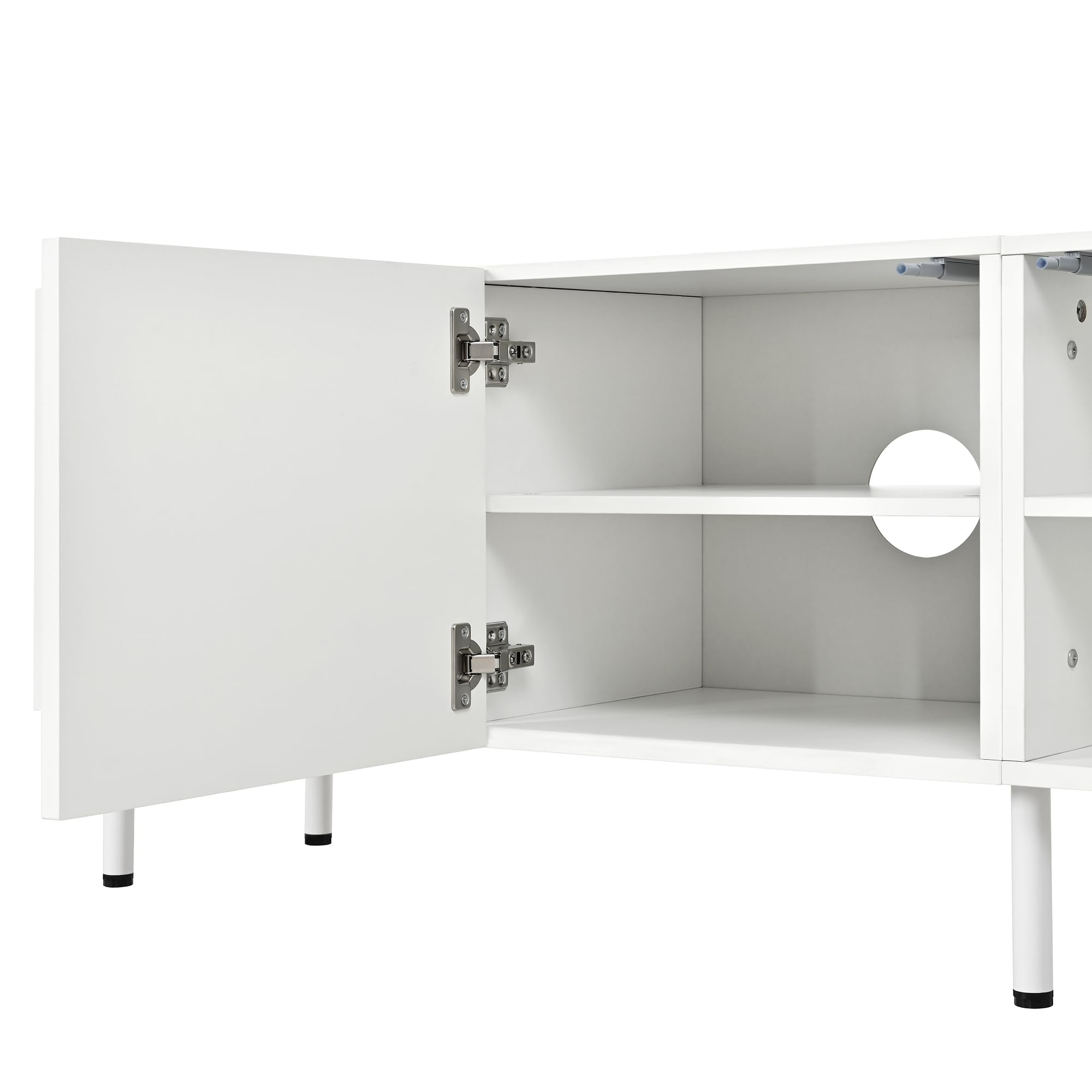 Stojak pod telewizor 165.1 cm, długość 170 cm, 4 drzwi otwierane, 6 półek, nowoczesne meble do salonu, niska szafka do użytku wewnątrz, stylowe centrum rozrywki