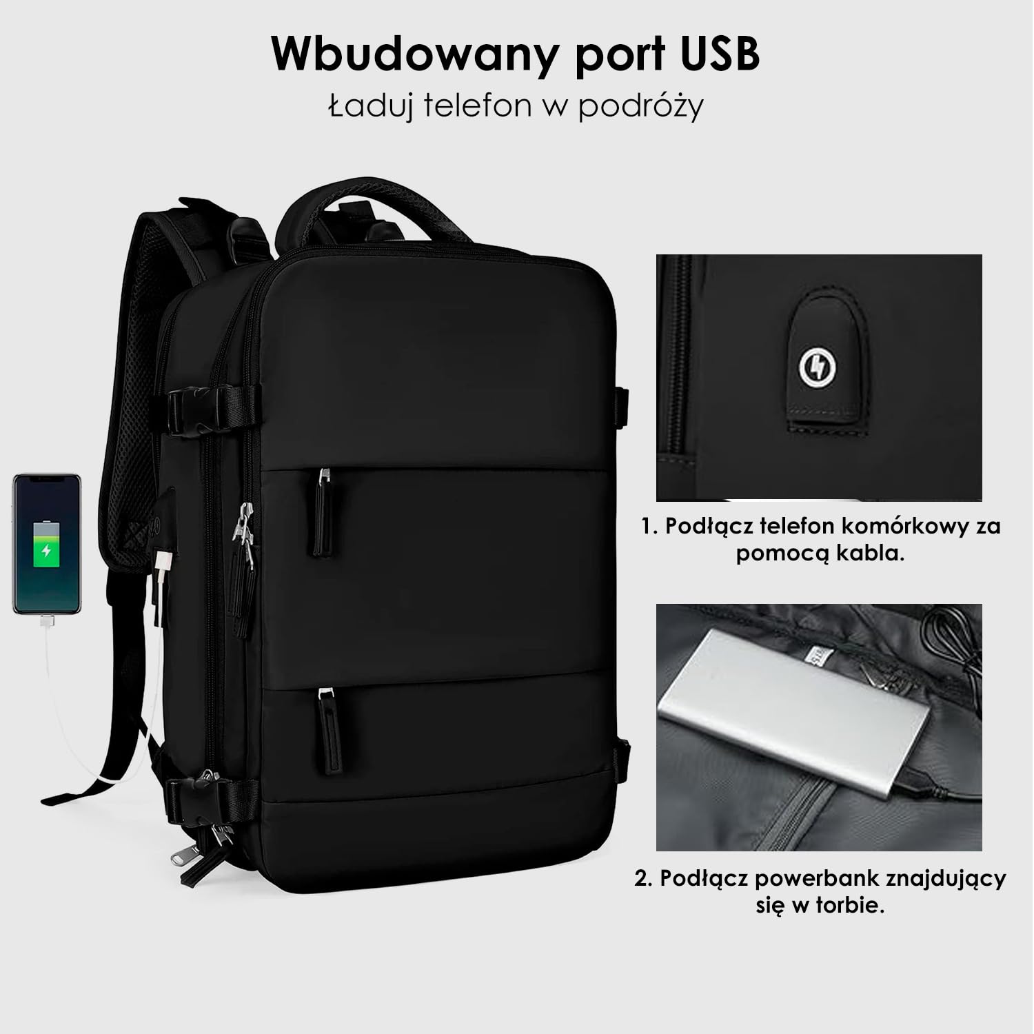 Plecak Podróżny do Samolotu - Bagaż Podręczny 40x30x20 cm dla WizzAir - Torba Kabinowa na Laptopa