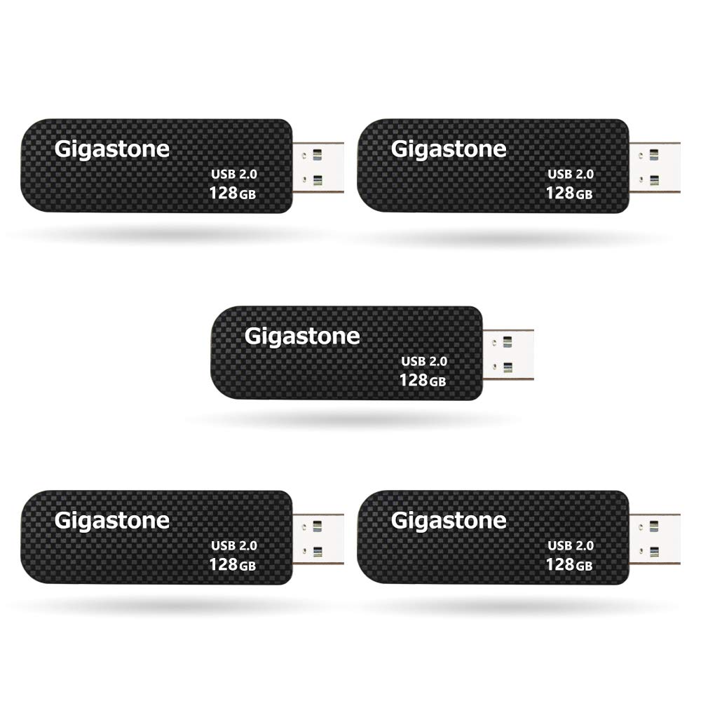 GIGASTONE 128Go Clé USB Flash (Lot de 5) V30 USB 2.0, Haute Vitesse, Boucle Porte-clés, Design Coulissant, Stockage et Sauvegarde pour PC/Mac/TV/Voiture