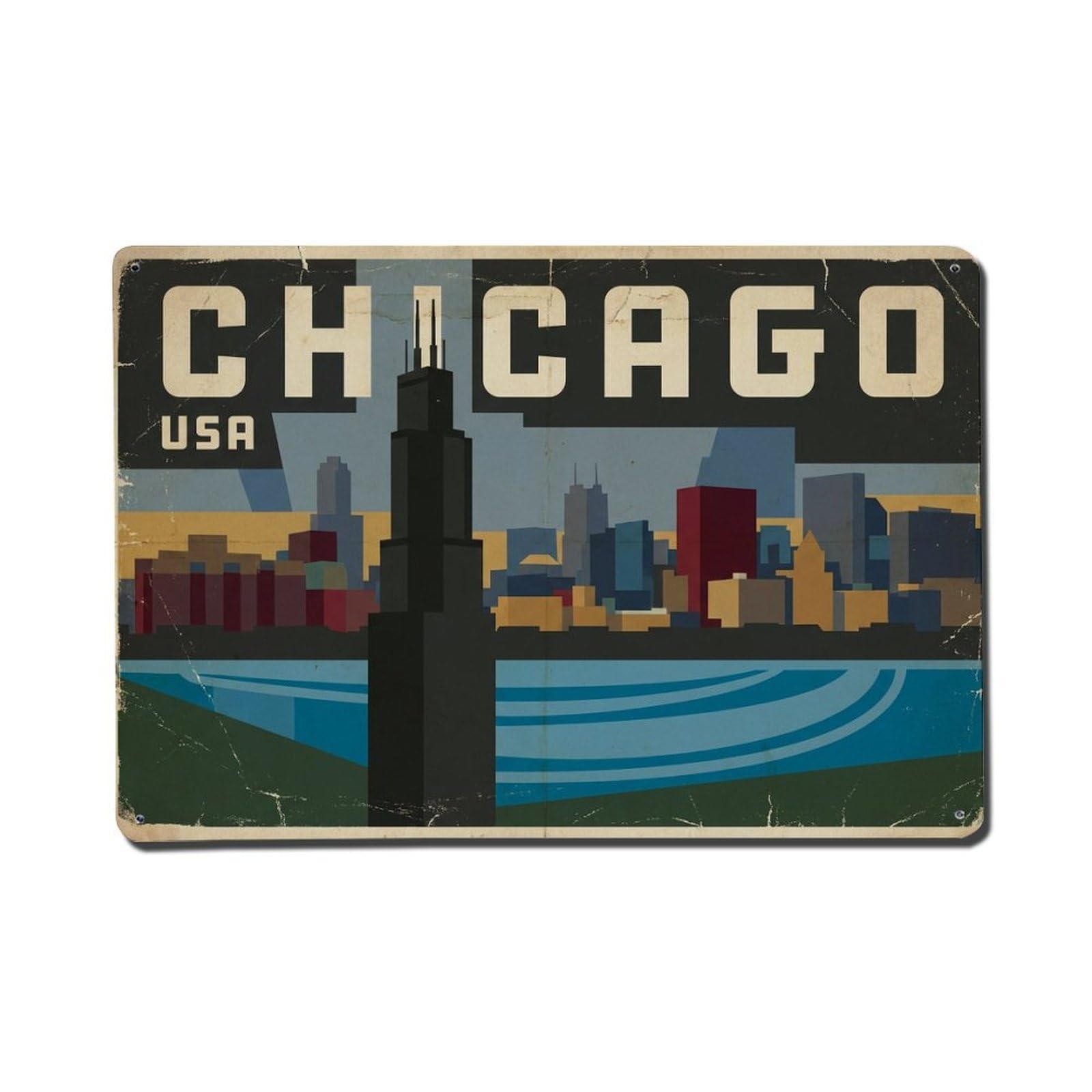 Xanthor Style Retro Travel Usa Chicago Metal Tin Sign