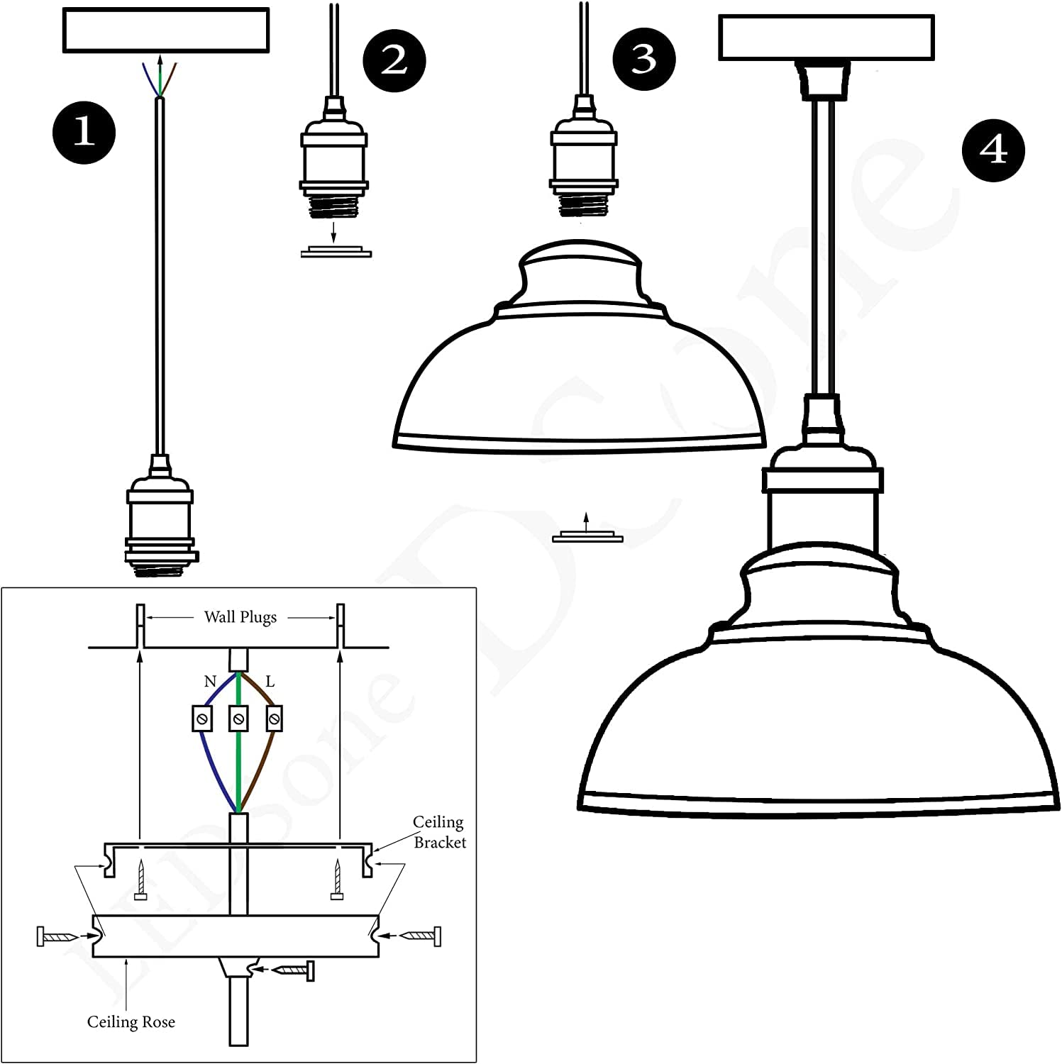 Ledsone Vintage 3 Head Dome Shape Pendant Lights Industrial Suspended