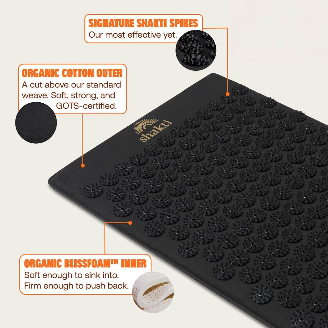 ShaktiMat Premium Acupressure Mat, Level 2 Intensity in Shakti Black, Massage Muscles, Aid Sleep & Unlock Inner Tension | Similar to Acupuncture, No Needles Required