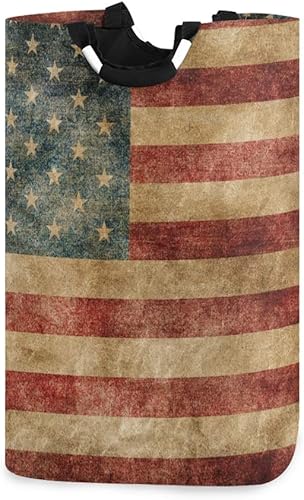 Baofu Cesta de lavandería con bandera estadounidense, grande, plegable, impermeable, duradera, Oxford, redonda, Día de la Independencia, cesta de