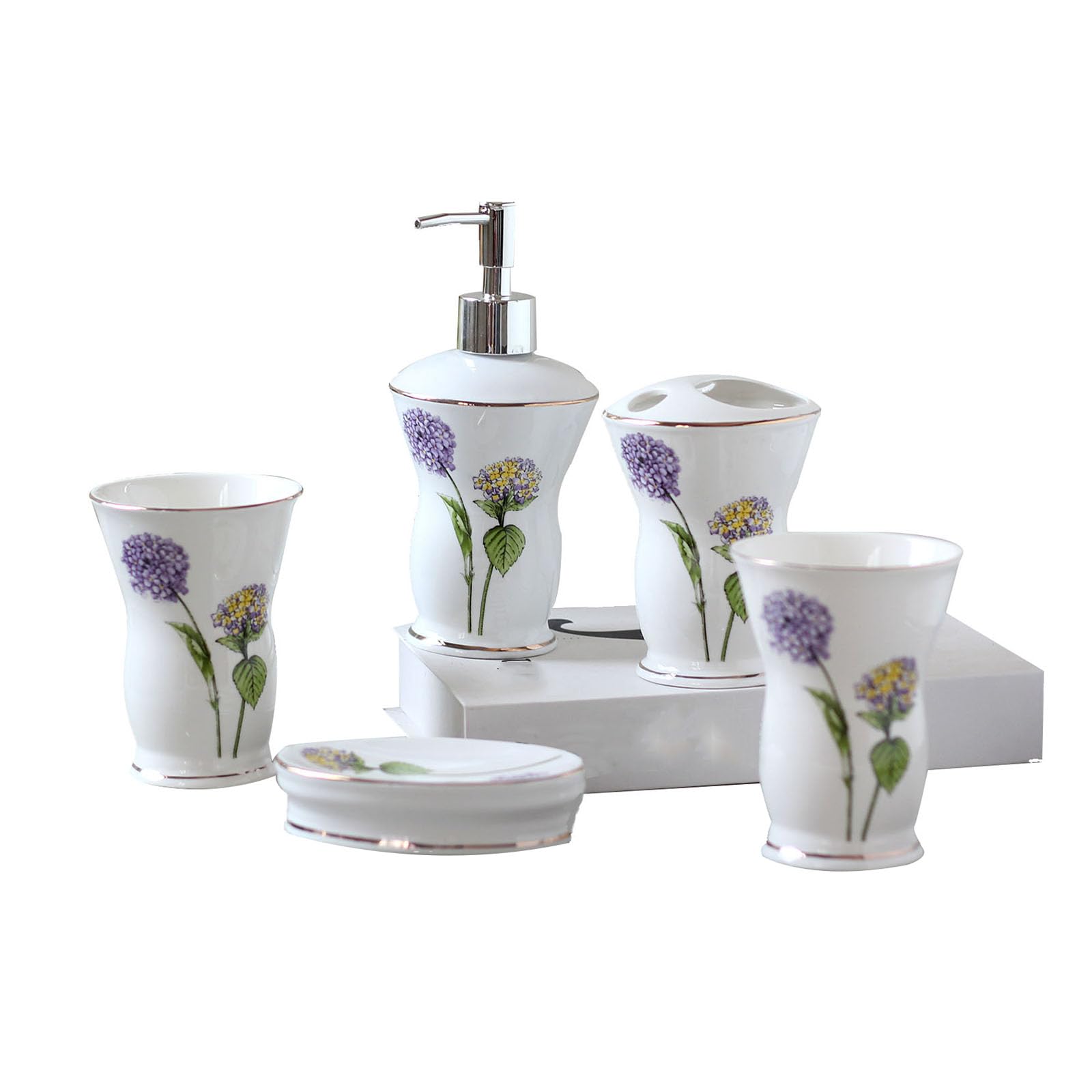 Tauzveok Bathroom Accessories Set 5 Pcs, Soap Dispenser, Toothbrush Holder, Bathroom Tumbler, Soap Dish Modern Bathroom Decor Housewarming Gift,Pink