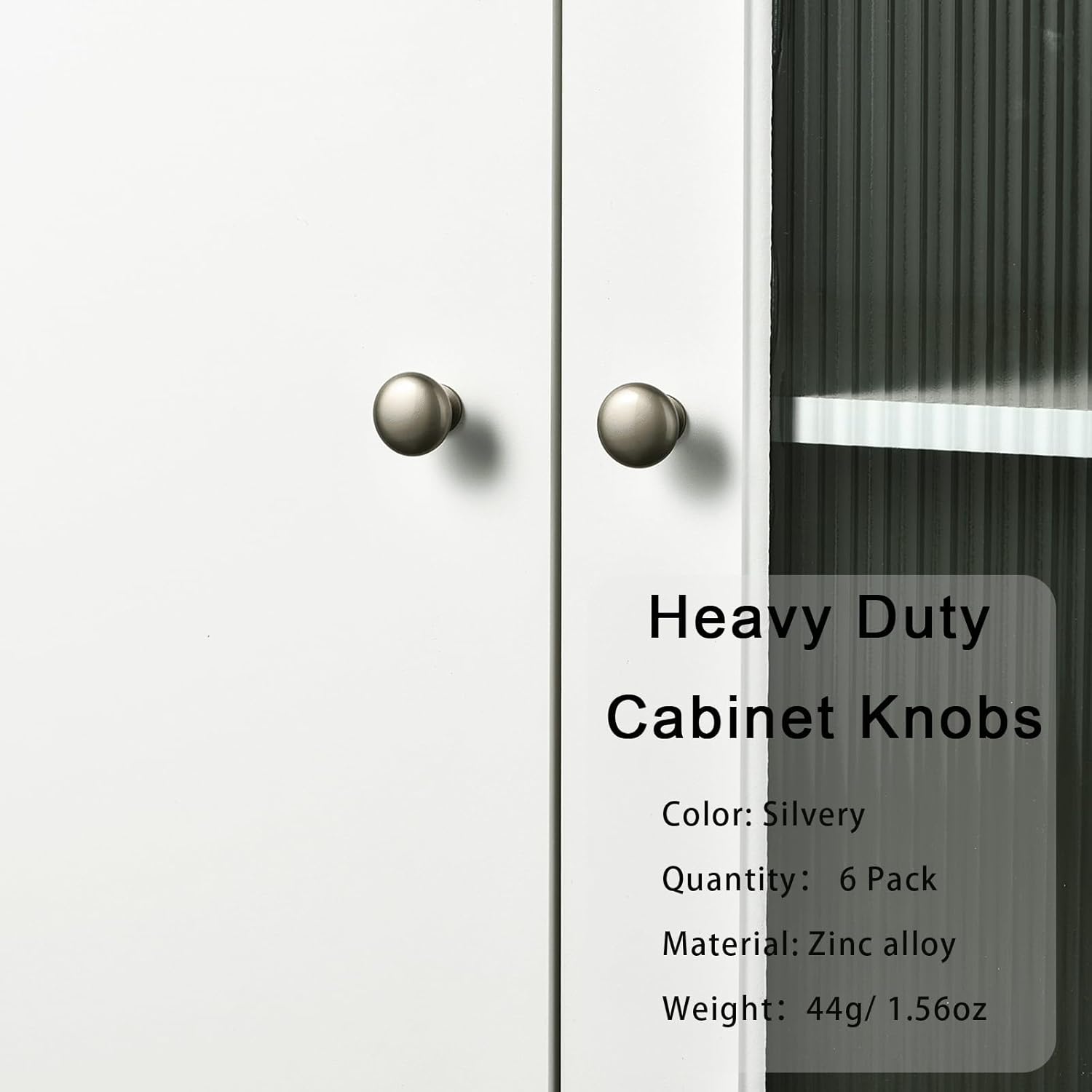 6 Pack Cabinet Knobs Solid Drawer Knobs, Durable Zinc Alloy Cupboard Drawer Knobs for Kitchen Bathroom Closet Dresser Cabinets with 2 Size Screws, Silver