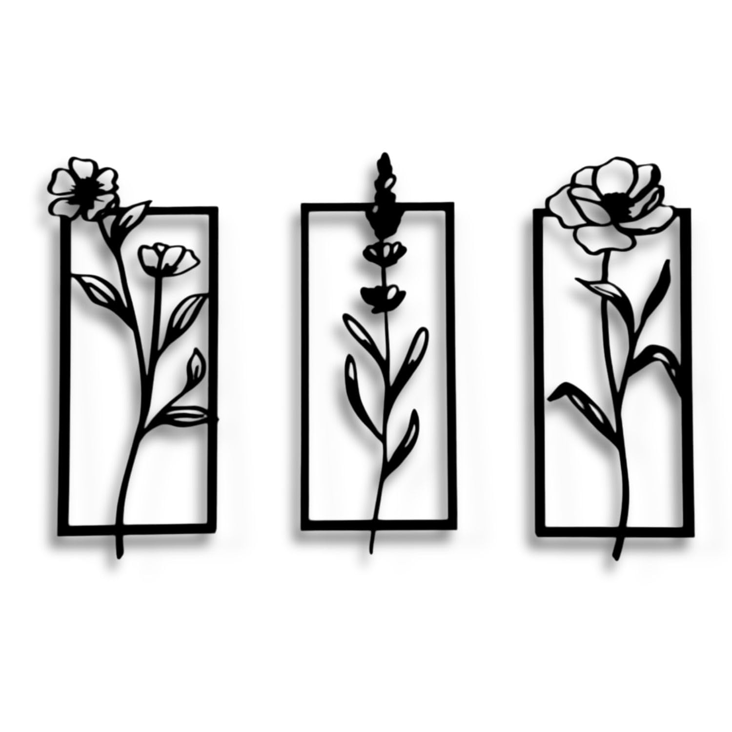 Tres Aristas | Pack de 3 Cuadros de Flores | Colores a Elegir | Decoración de Pared Moderna | Ideal para Salón, Dormitorio o Sala de Estar | Diseño Elegante y Versátil (Negro)