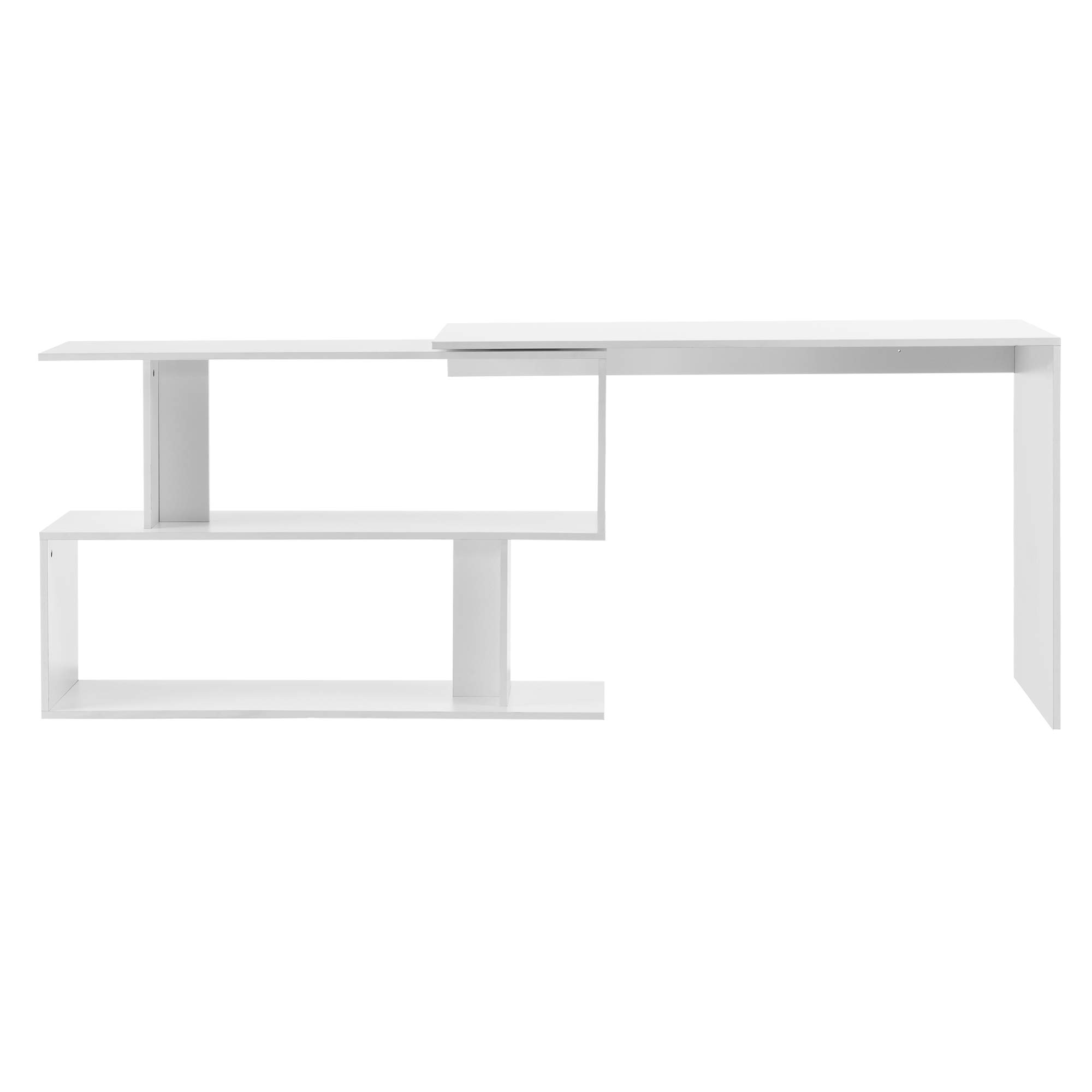 [en.casa] Scrivania Angolare con Scaffale Ruotabile a 180° Tavolo per PC Postazione di Lavoro Scrivania a L con 2 Ripiani (AxLxP) 77x120x50 cm per Ufficio Studio - Bianco
