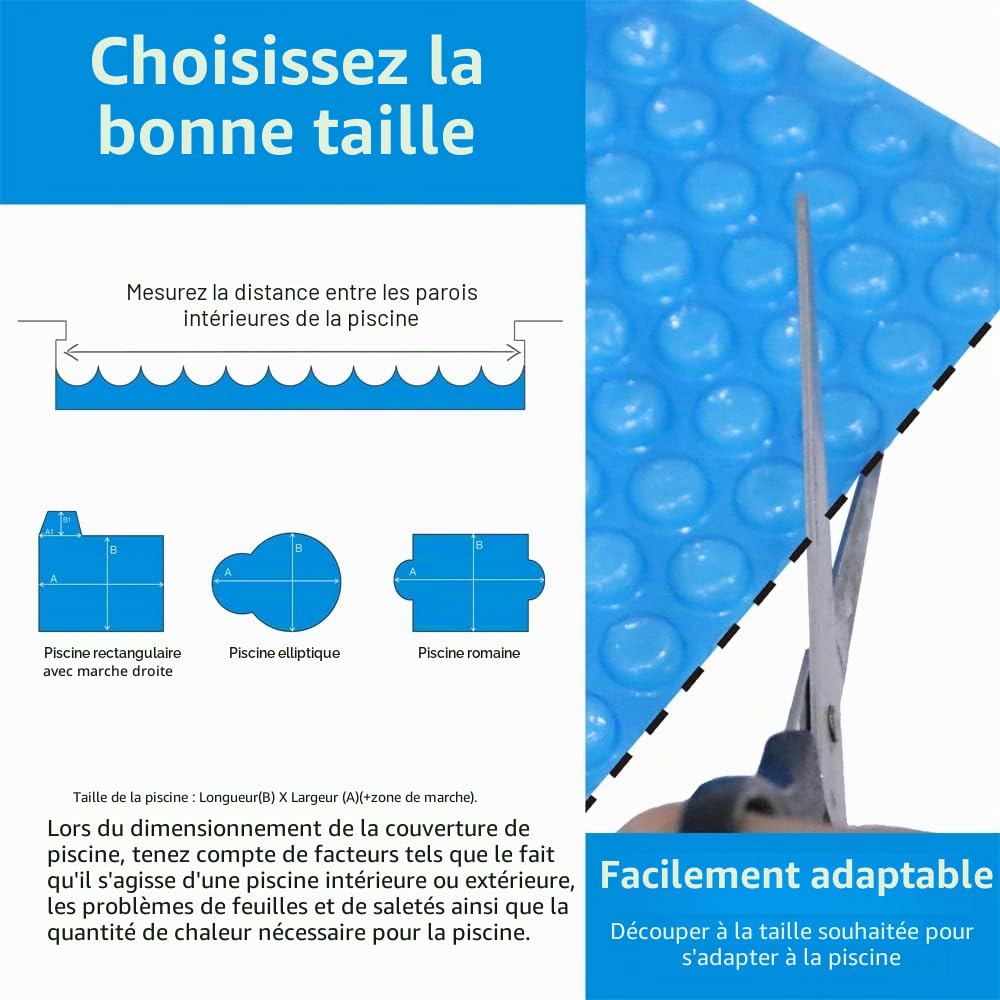 Melko Film solaire pour piscine - 600 x 400 cm - Pour une conservation efficace de la chaleur - Avec œillets - Bleu - En PVC