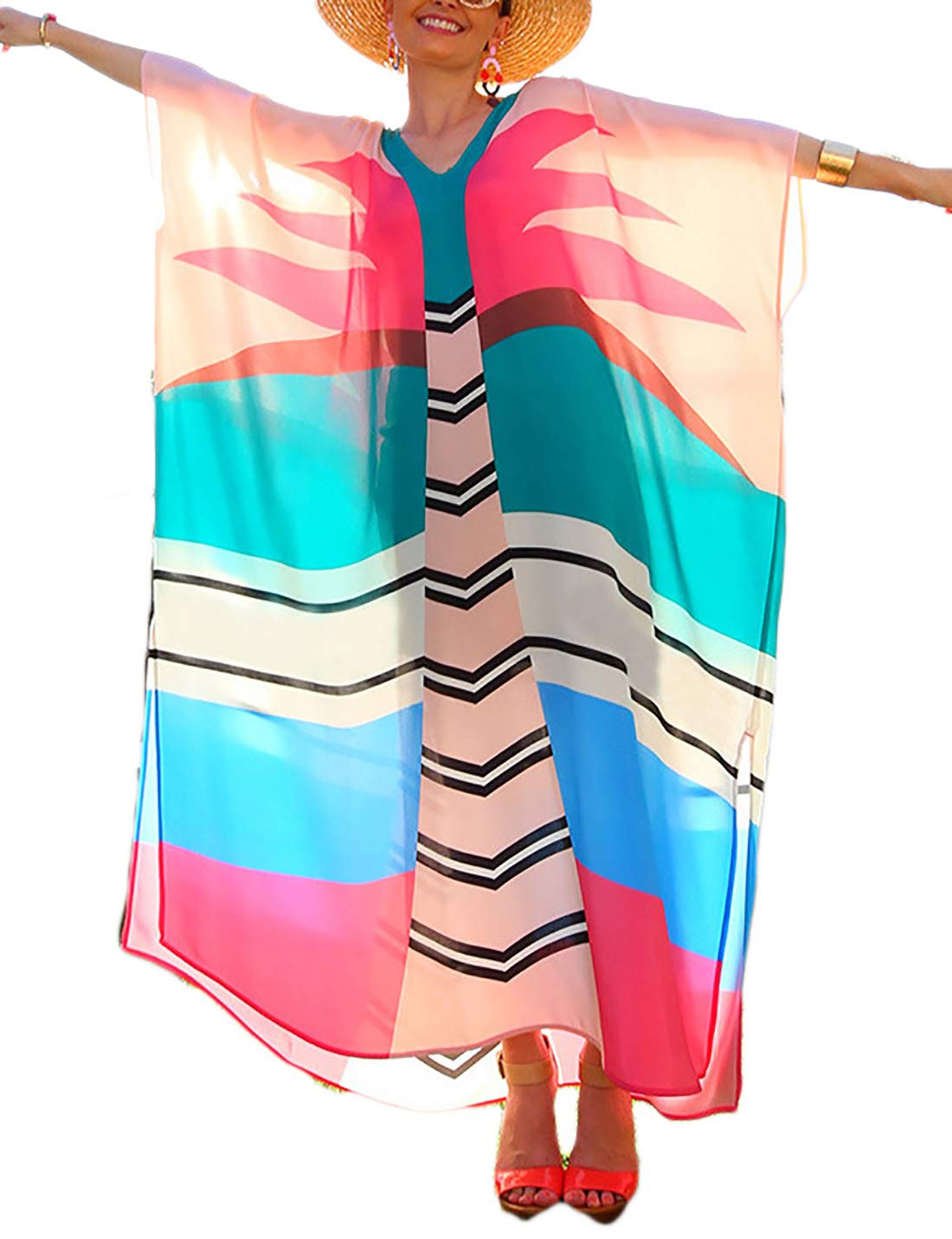 AilunsnikaRobe Kaftan Bikini Swimsuit Cover Up for Women Casual Long Turkish Beach Dress - - One Size