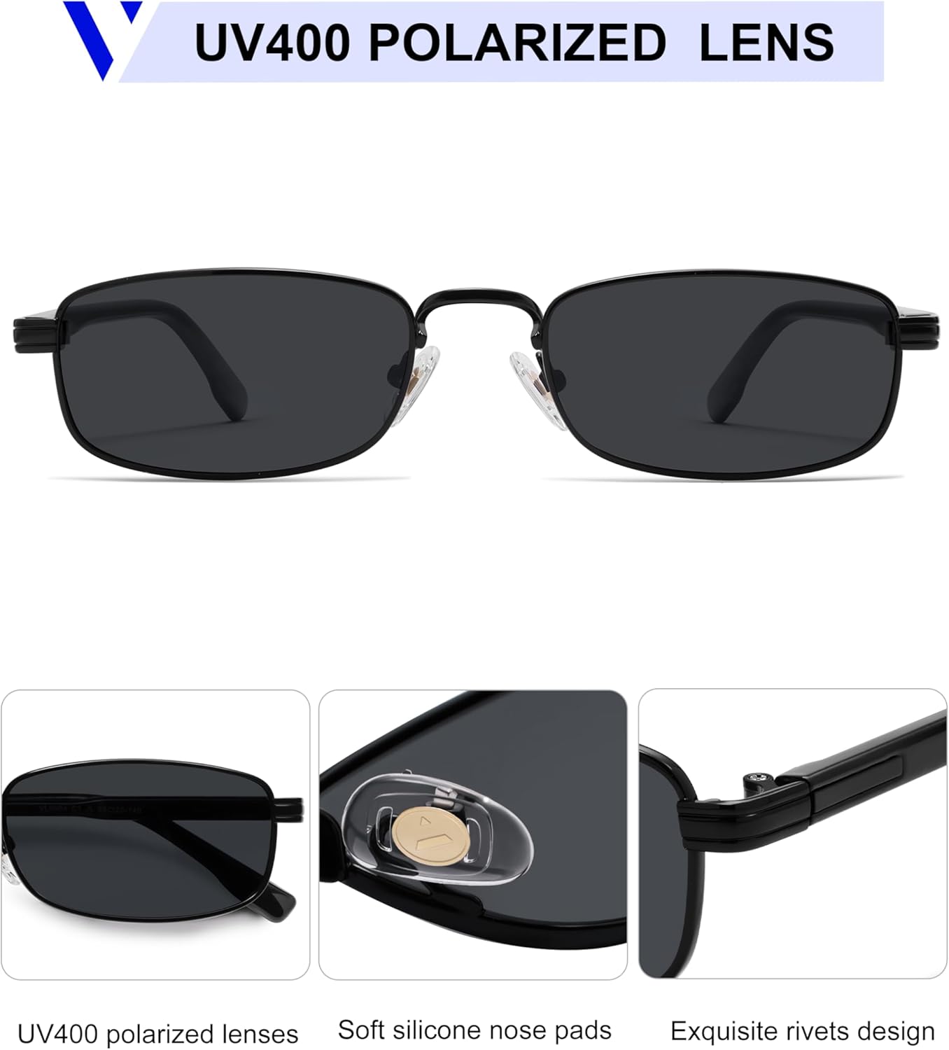 VANLINKER Small Rectangle Polarized Sunglasses for Women Men Narrow 90s Trendy Y2k Thin Skinny Shades VL9904 - Image 4