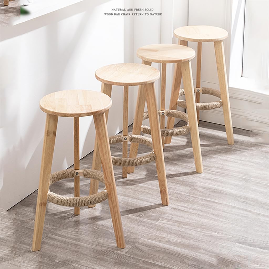 Taburete de Barra Redonda de Madera de Madera Moderna sillas de Comedor Retro Taburete Alto para Cocina, Comedor, Sala de Estar, balcón, Estudio, cafetería Wood,Sitting Height:58cm
