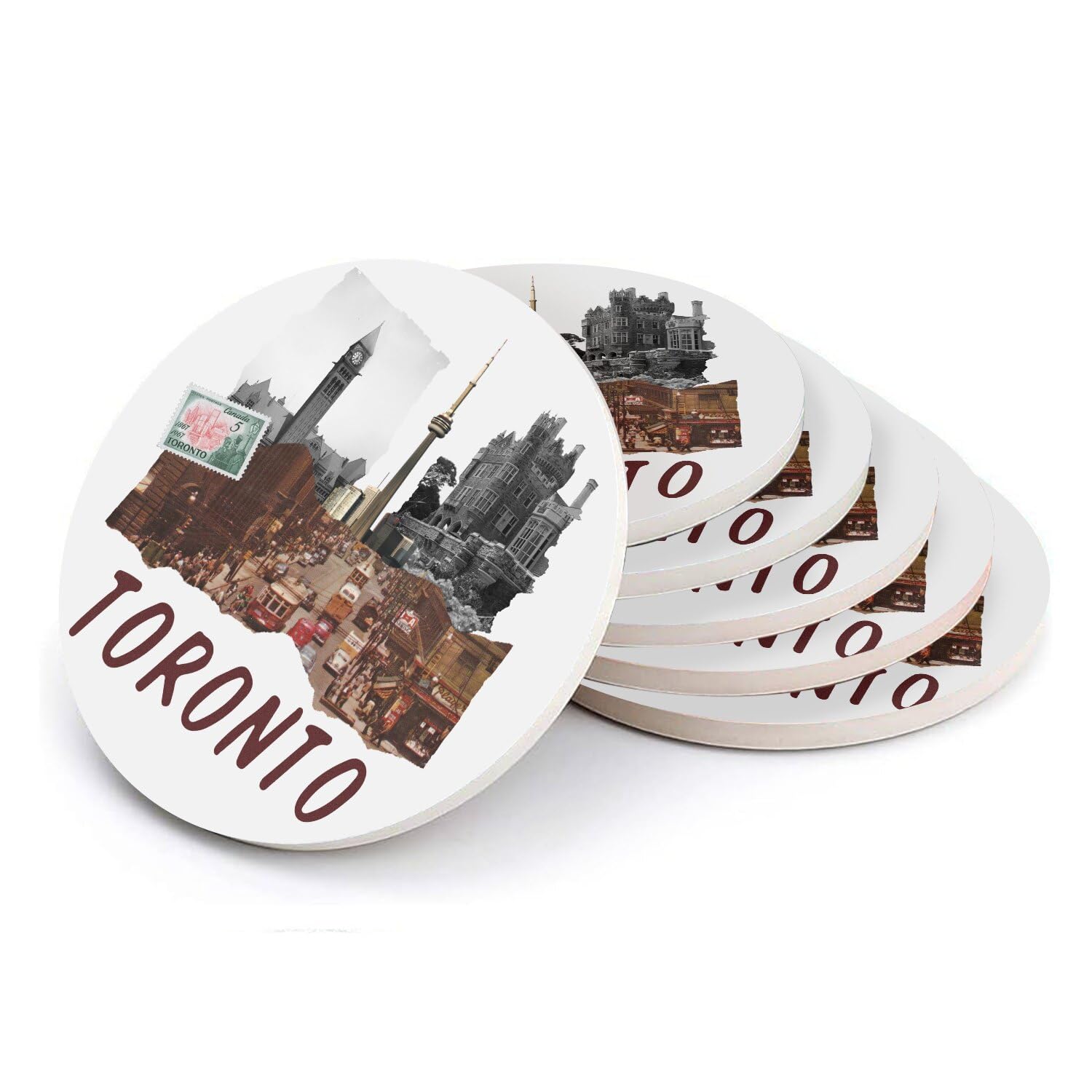 Sous-verre ronds en céramique de prestige : set de table Toronto vintage de 6 pièces