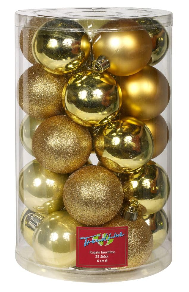 TrendLine Christbaumkugeln 25 Kugeln Ø 6 cm Gold Weihnachtskugeln...