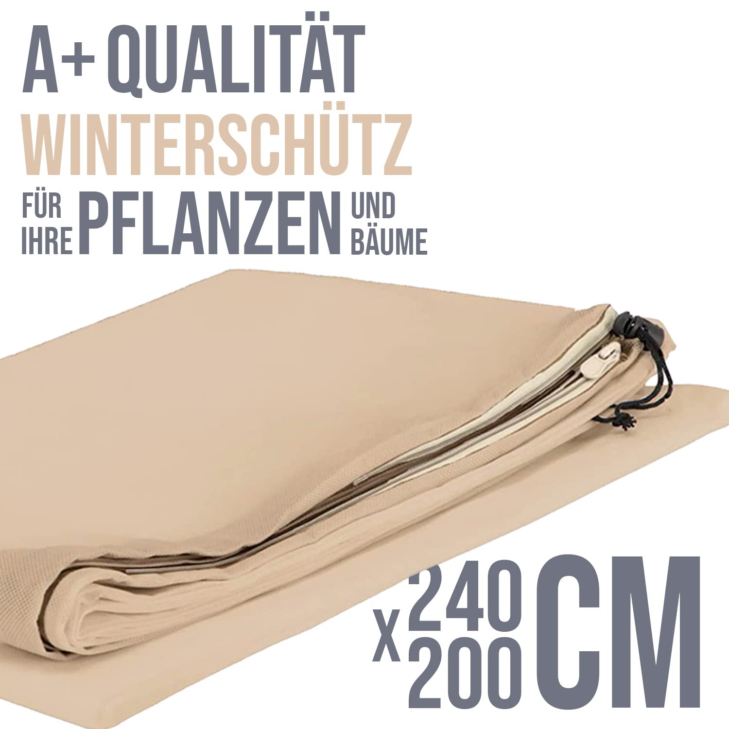 Tropictrees Winterschutz (240x200 cm) für Pflanzen und Bäume | atmungsaktiver Winterschutz für Pflanzen mit Reißverschluss und Kordelzug | Schutz vor Kälte und Frost | reißfest & wiederverwendbar