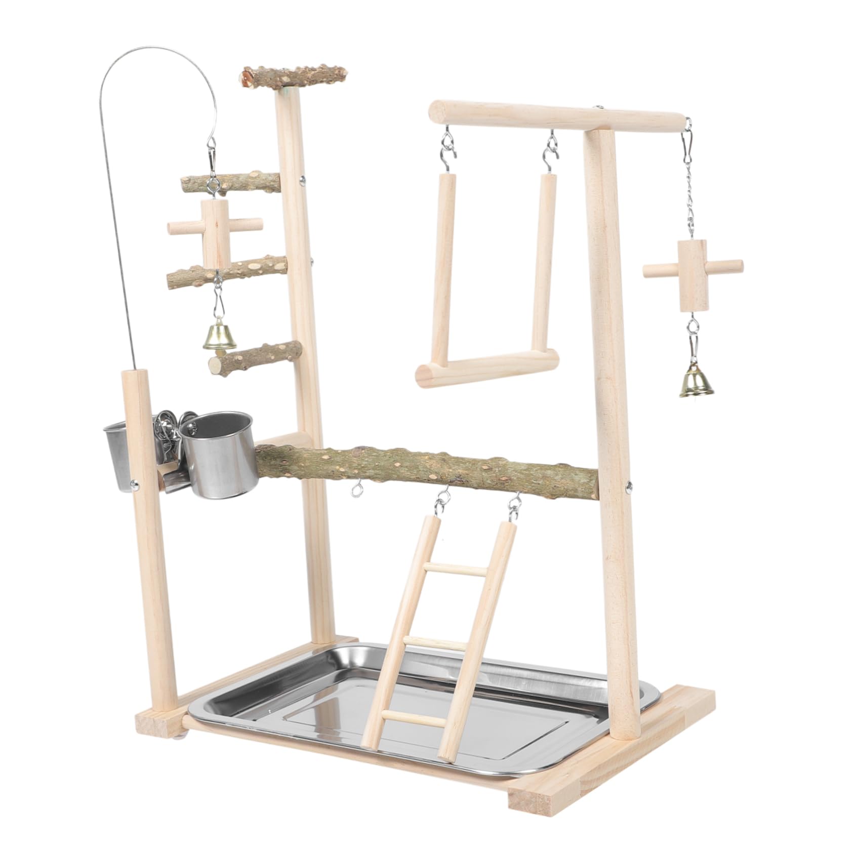 DOITOOL Trespolo per Uccelli in Legno Naturale Parco Giochi per Pappagalli Scala e Altalena per Gabbia Supporto per Trespolo Giocattolo per Uccelli da Ufficio