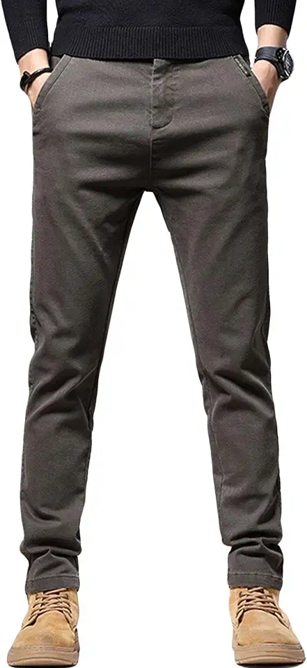 Men's Tapered Flat Front Casual Pants Classic Solid Slim Fit Slacks Skinny Fit Stretch Fashion Trousers, Coffee, 29