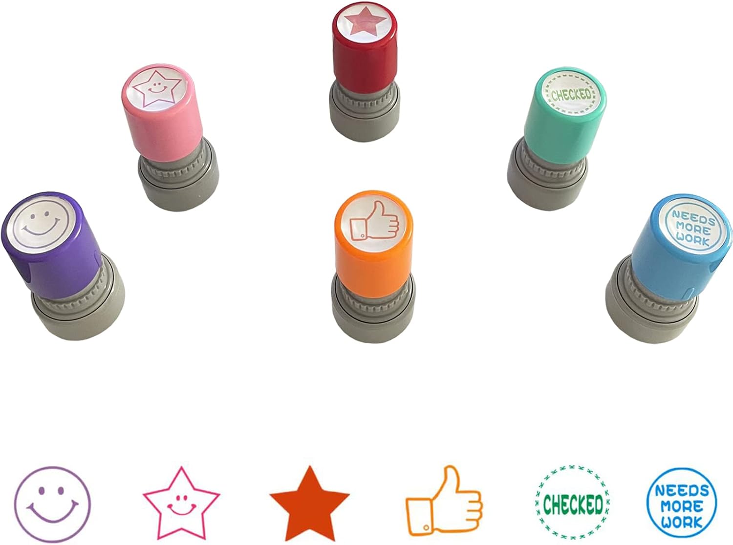 Round Teacher Stamps for Grading Classroom, Set of 6 Color Rubber Teacher Self-Inking Stamp Set for Homework Teacher Supplies-1