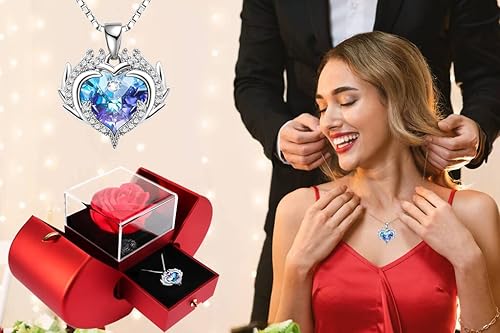 Miniatura 5 de Caja de almacenamiento con forma de manzana con forma de manzana preservada con collar de joyería de ala de ángel para mujer, día de San Valentín,