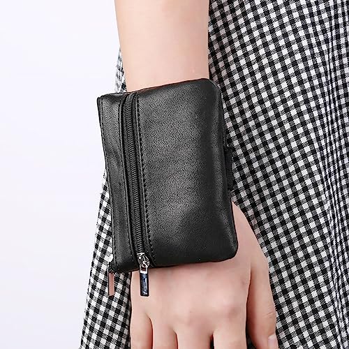 1 Pcs Leather 2 Zipper Coin Purse Wrist Bag With Key Ring, Coin Organizer, Change Holder,Card Case, Mini Slim Leather Zipper Storage Bag for Men & Women3