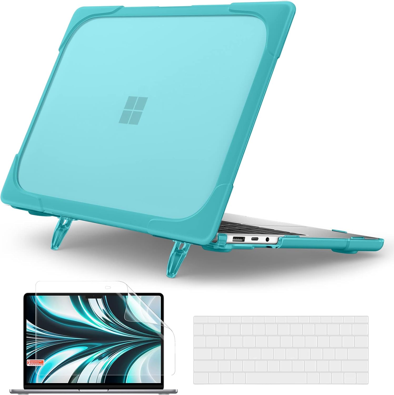 Batianda Heavy Duty Case for 13.5" Microsoft Surface Laptop 5 4/3 with Metal Palm Rest,Shockproof Protective Cover with Fold Kickstand for Enhanced Durability & Keyboard Cover Screen Protector, Blue