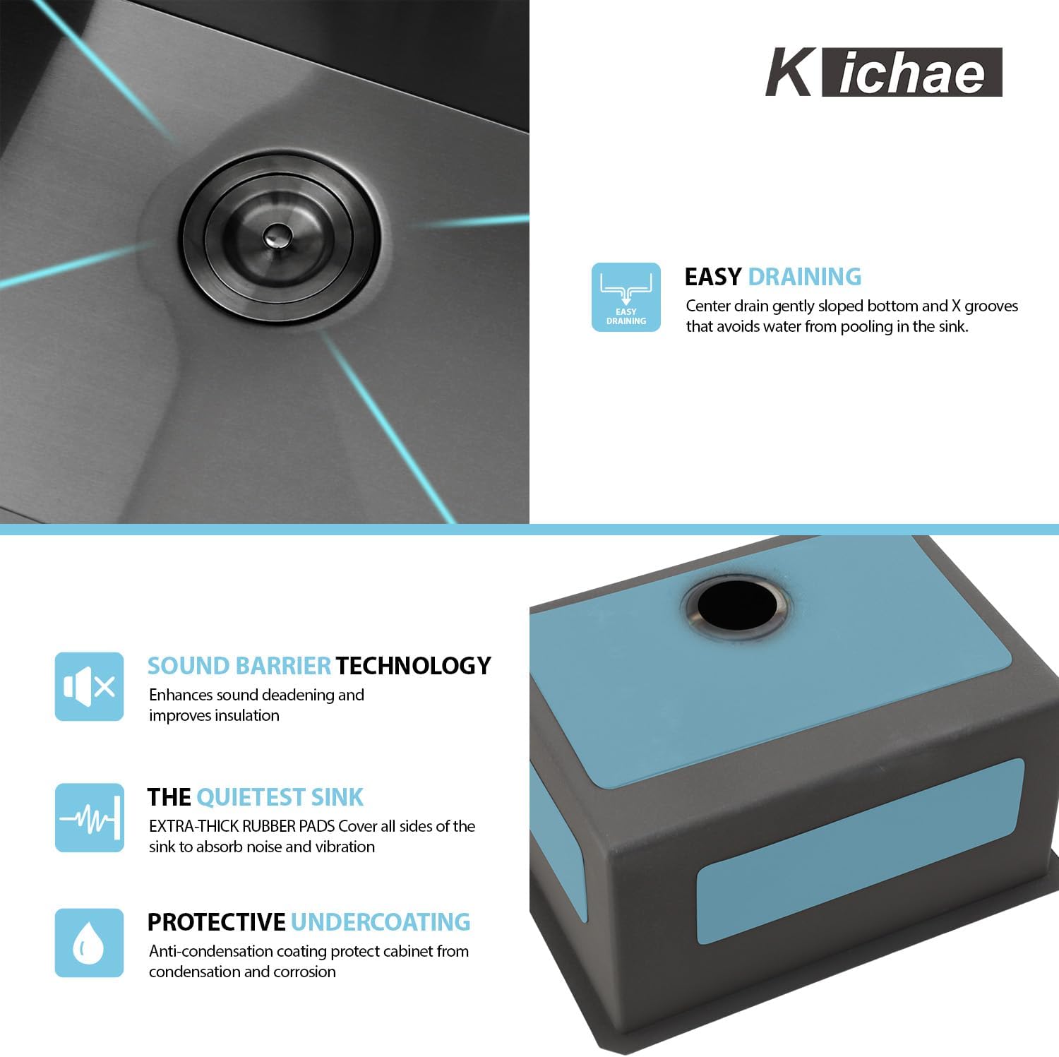 Kichae 23 Laundry Sink Undermount - 23”x18" Black Undermount Utility Sink 13" Deep Stainless Steel 16 Gauge Single Bowl Under Counter Handmade Laundry Utility Room Basin