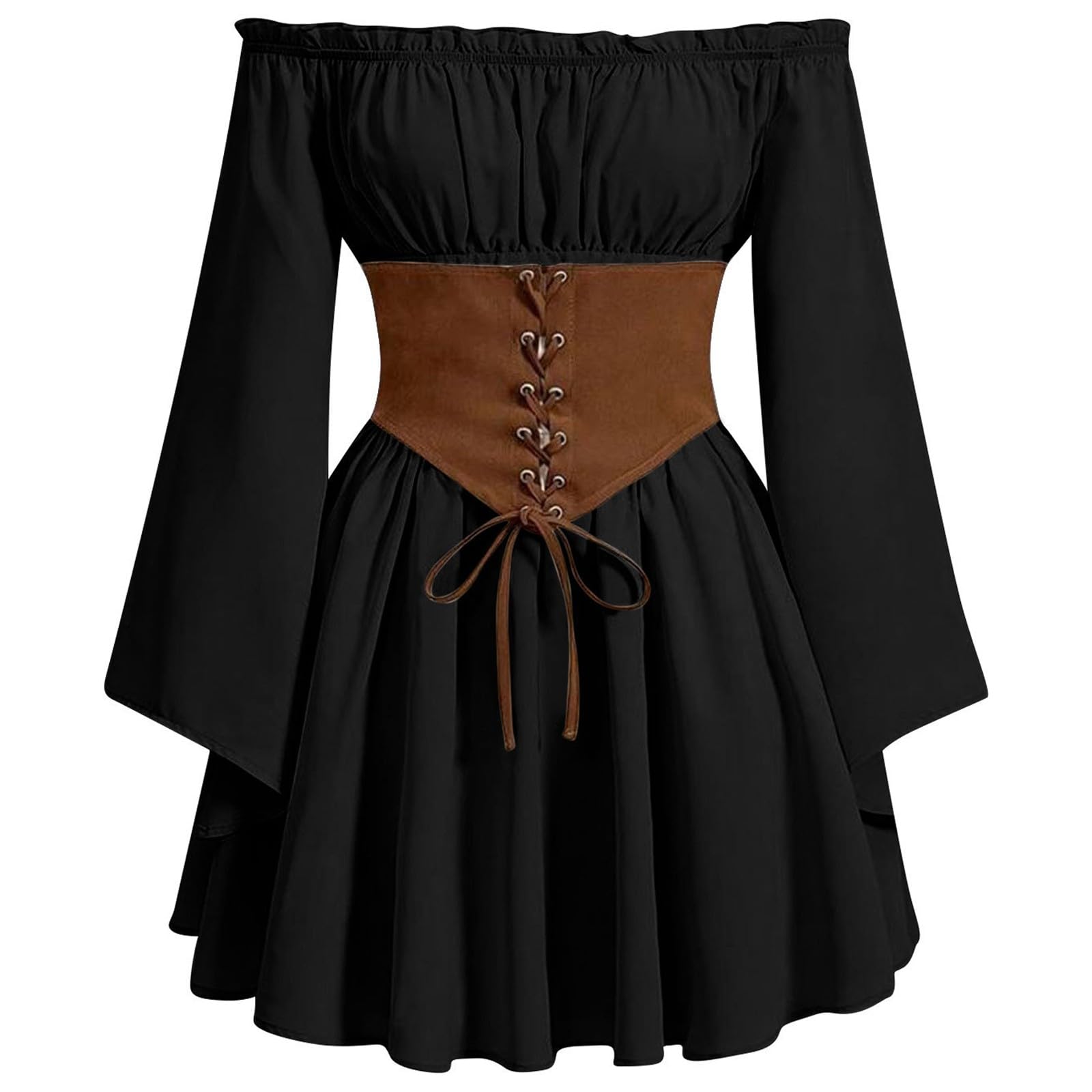 Generisch 2026 Elegantes mittelalterliches Kleid mit Ärmeln und fließendem Rock für historisches Kostümkleid