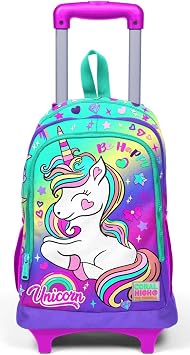 Coral High Lighted Wheeled Unicorn Rickshaw School and Travel Bag Girls Green Purple