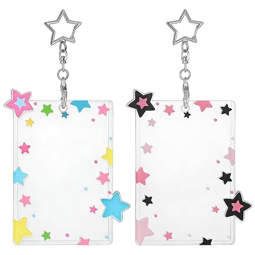 Yuomeaz 2 Pcs Photocard Holder Keychain, Clear Acrylic Photo Card Holder, Star Photoard Holders Keychain Photo Protector for Idol Photos, Bus Card
