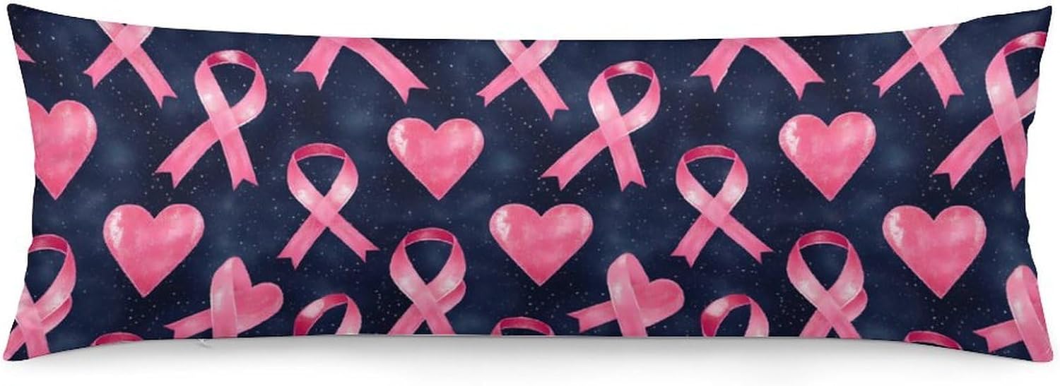 Breast Cancer Ribbons Hearts Body Pillow Cover Long Cushion 18.9x53.1 Inch