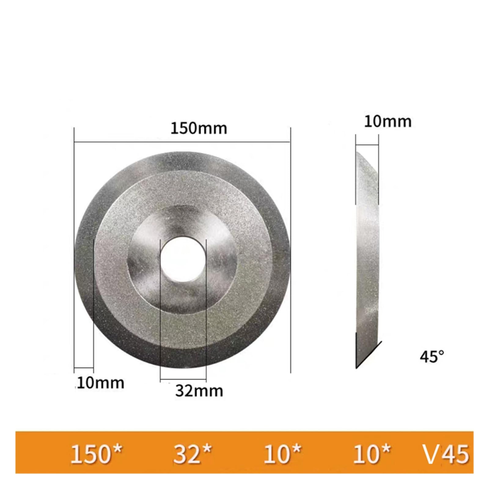 Muela de Diamante bisel único 150mm de diámetro 30 45 60 grados acero de tungsteno CBN fresa de cerámica(150Dx32Hx10TxV45,400 grit)