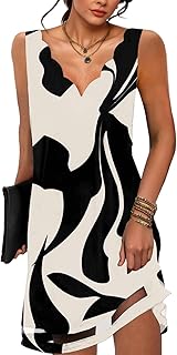 Summer Dresses for Women 2025 Seashell Edge V Neck Sleeveless Sundresses Beach Cover Ups Tank Dress with Pockets - Buy now