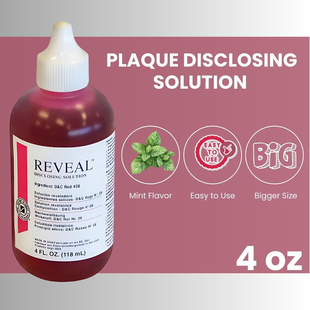 Generic Plaque Disclosing Solution 4 oz Bottle for Kids and Adult- Bigger Size! Dislosing Solution for Teeth, Plaque Reveal Mouthwash, Mint Flavor